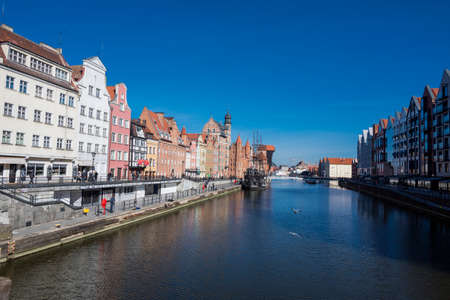 29 September  2020 - Gdansk Poland. view of the city and the river MotÅ‚awa with a pirate ship...