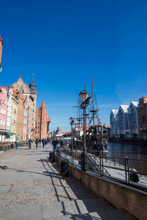 29 September  2020 - Gdansk Poland. view of the city and the river MotÅ‚awa with a pirate ship...