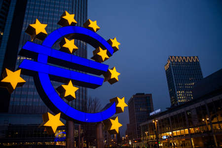 Frankfurt, Germany - February 29, 2020. main bank national in the city with the sign of the European Union financial managementのeditorial素材