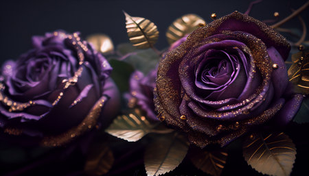beautiful purple roses with gold glitter .Generative AIの素材