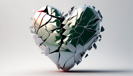 broken metal heart shape with shards .Generative AIの素材