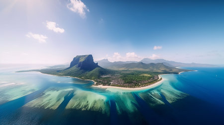 beautiful view of Mauritius island and turquoise ocean water .Generative AIの素材