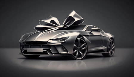 fashionable stylish car for a gift with a bow. Generative AIの素材