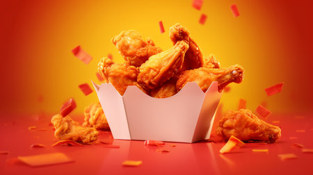 fried chicken legs in breadcrumbs .fast food in a box.Generative AIの素材