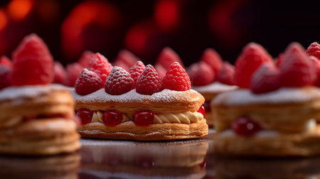 dessert millefeuille cake with raspberries and creamの素材