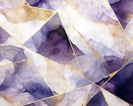 banner Close-up of purple and glitter gold alcohol ink, abstract textureの素材