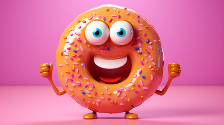 funny cute donut with eyes and handsの素材