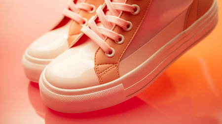fashionable stylish sneakers in trendy color apricot crushの素材