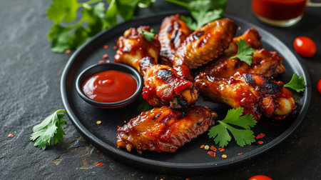 barbecued chicken wings with sauceの素材