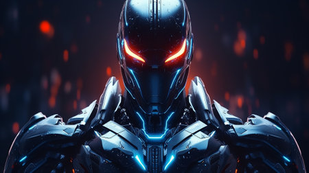 cinematic iron robot warrior with glowing eyes.Realistic futuristic machine artificial intelligenceの素材
