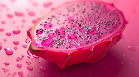 bright delicious pitahaya dragon fruit with water dropの素材