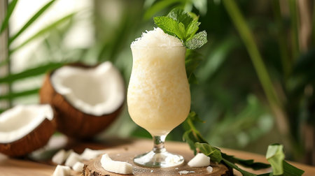 delicious coconut alcoholic cocktail with mintの素材