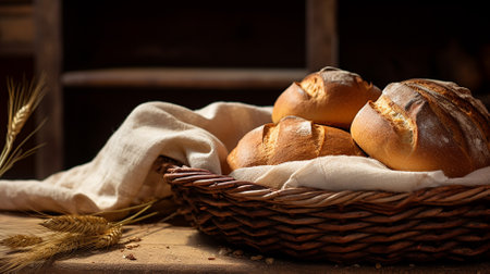 delicious pastries fresh bread in a basketの素材
