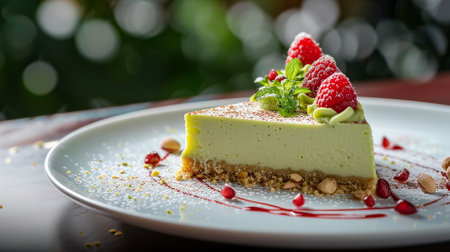 delicious cheesecake cake with nuts and pistachio with raspberriesの素材