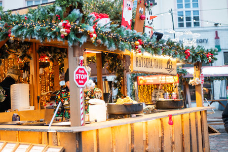12 December 2023, , Estonia Tallinn, Christmas fair, European food salesの写真素材