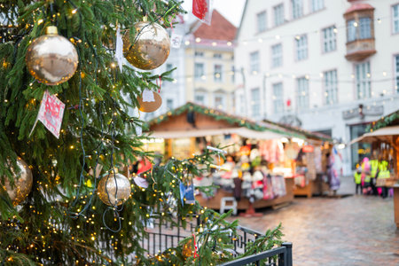 Winter Fair for the New Year and Christmas holidays, food houses Tallinn Estonia,