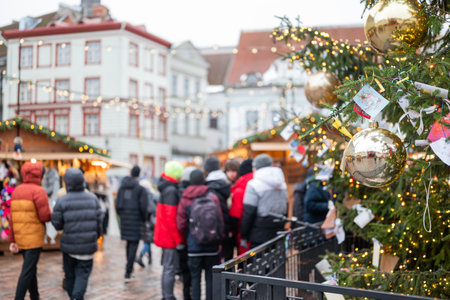 Winter Fair for the New Year and Christmas holidays, food houses in Tallinn Estonia,の写真素材