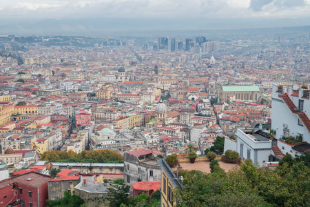 View from the heights of the Castel Sant'Elmo observation deck on the city of Naples, Italyの写真素材