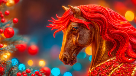 chinese asian new year symbol red horse fire with gold patterns for calendar and cards 2026の素材