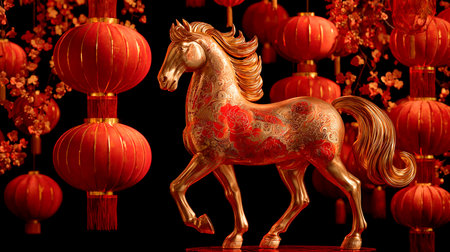 beautiful gold horse symbol of asian chinese new year 2026..の素材