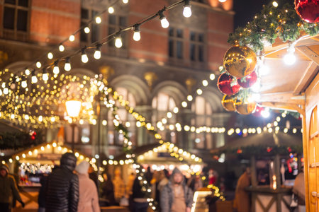 Winter Fair for the New Year and Christmas holidays, food houses In Gdansk Polandの写真素材