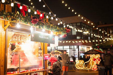 Gdansk Poland, November 28, 2024, Christmas festive fair in the city center with decorationsのeditorial素材