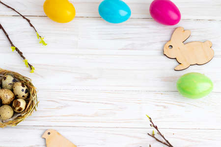 Happy Easter laying eggs multi-colored decorations