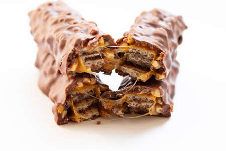 World Chocolate Chocolate Day with nuts on a white background.の写真素材