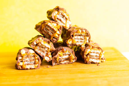 World Chocolate Day chocolate on a yellow background.の写真素材