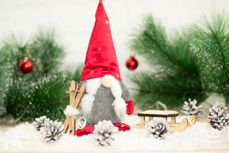 christmas gnome, concept christmas card christmas tree snow cones