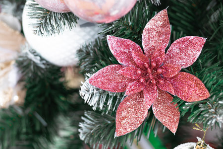 decoration on the Christmas tree, flowers.balls, concept Christmas and new year.Christmas card, background, calendarの写真素材