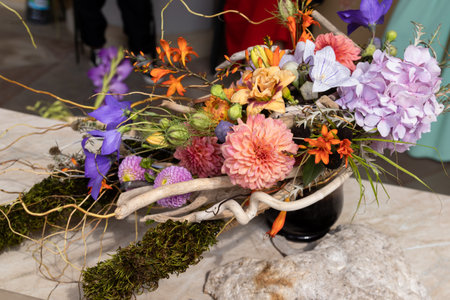 a beautiful bouquet of fresh flowers.Creative composition at the Flower Festivalの写真素材