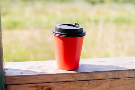 A paper disposable coffee cup to take away .Snack delivery service. Disposable mock-up packaging. Thanks for the donation. Minimumの写真素材