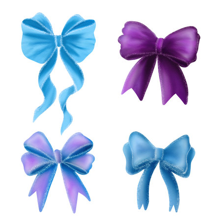 Set of colourful bows. Watercolor digital illustration. Collection of various bowsの写真素材