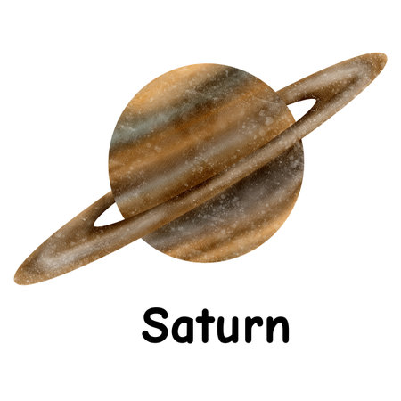Beautiful Saturn planet of the space solar system isolated on white background. Watercolor digital illustrationの写真素材