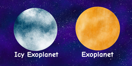 Set of planets Icy Exoplanet, Exoplanet. Watercolor digital illustration. Cute for the kids designの写真素材