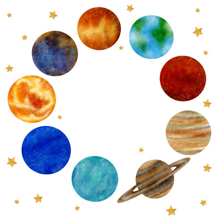 Square frame with planets Solar system Sun, Mercury, Venus, Earth, Mars, Jupiter, Saturn, Uranus,...