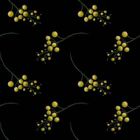 Beautiful olive and green berries with splashes on a branch seamless floral botanical pattern....