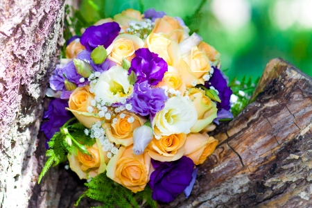 bridal bouquet of beautiful yellow flowers on holidayの写真素材