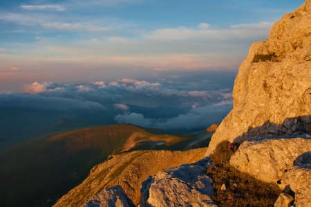 beautiful sunset in the mountains for touristsの写真素材