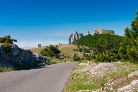 landscape with a beautiful road receding into the distanceの写真素材