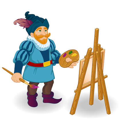 Artist with easel, brushes and paintsのイラスト素材