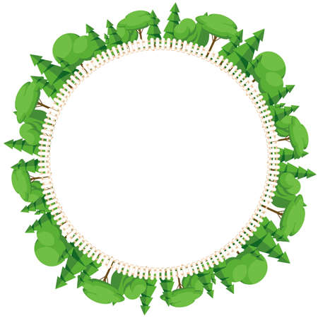 Forest with white round frame place for text isolated on white backgroundのイラスト素材