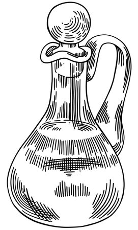 Vector glass bottle in hand drawn ink style, engraving isolated on white.のイラスト素材