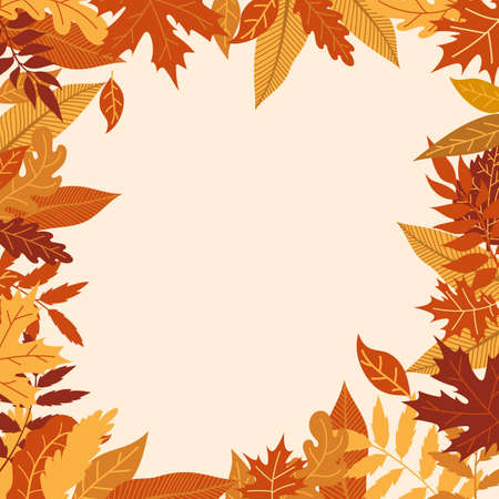 Orange autumn leaves vector illustration. Autumn Halloween frame with leaves, graphic icon or print isolated on white background.のイラスト素材