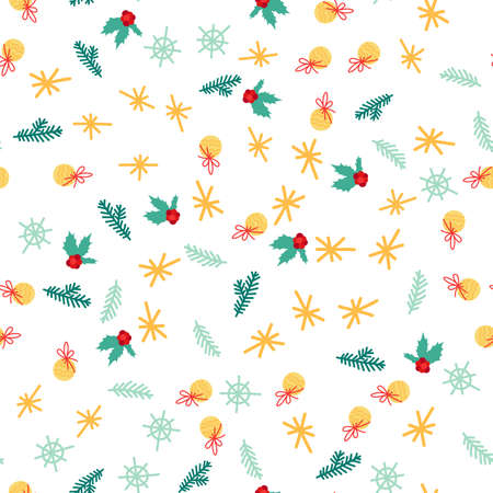 New Year card, multicolored balls on background, spruce branches.のイラスト素材