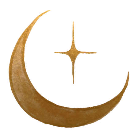 Boho flash tattoo design hand drawn art sun and crescent moon set. Antique style design vector isolated on white background.のイラスト素材