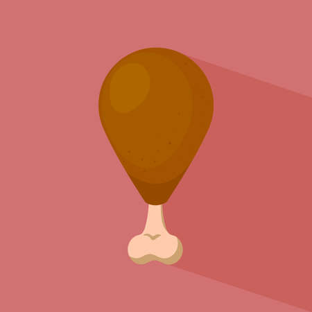 Roasted fried chicken leg isolated on red background and throws away the day. Overlay shadows.の写真素材