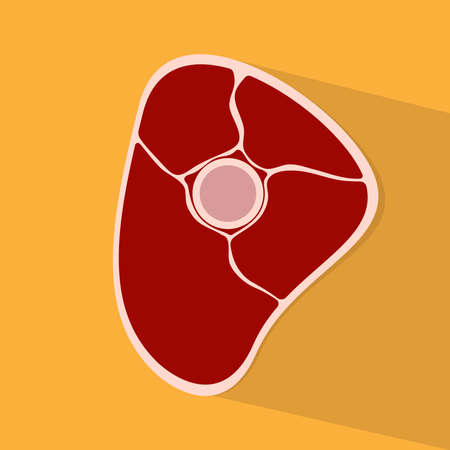 Raw uncooked fresh meat steak isolated on yellow background and throws away the day. Overlay of shadow.の写真素材