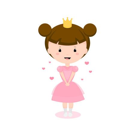 Cartoon cute little princess with a crown on her head. Vector illustration.のイラスト素材